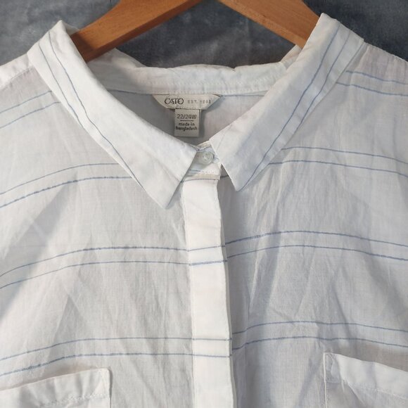 Cato Womens Plus Size Button Up Shirt 22/24W White Striped Cotton Casual Top - Picture 7 of 10